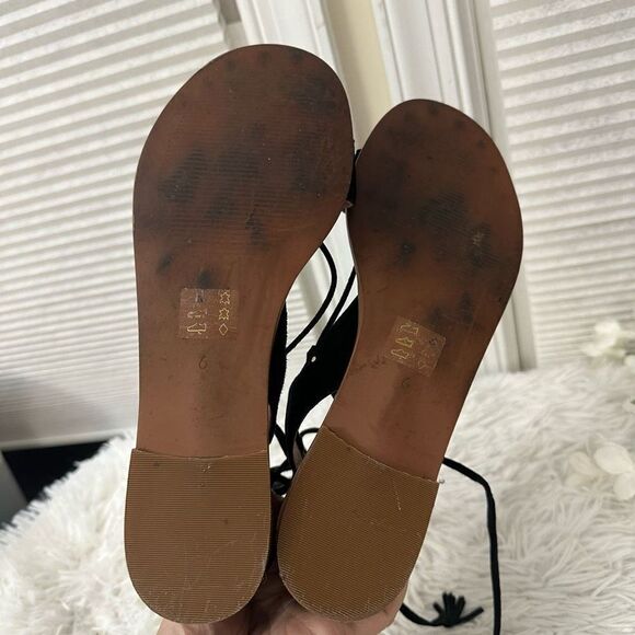 MADEWELL The Bridget Lace-Up Sandal black Suede Tassel Pull size 6 - Picture 6 of 8